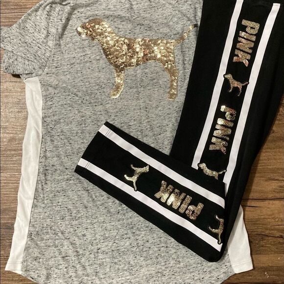 PINK VS BLING DOG TSHIRT / YOGA LEGGINGS OUTFIT SET S - Picture 7 of 10